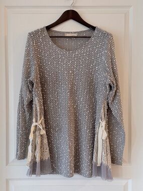A'Reve Gray Lace Accent Top